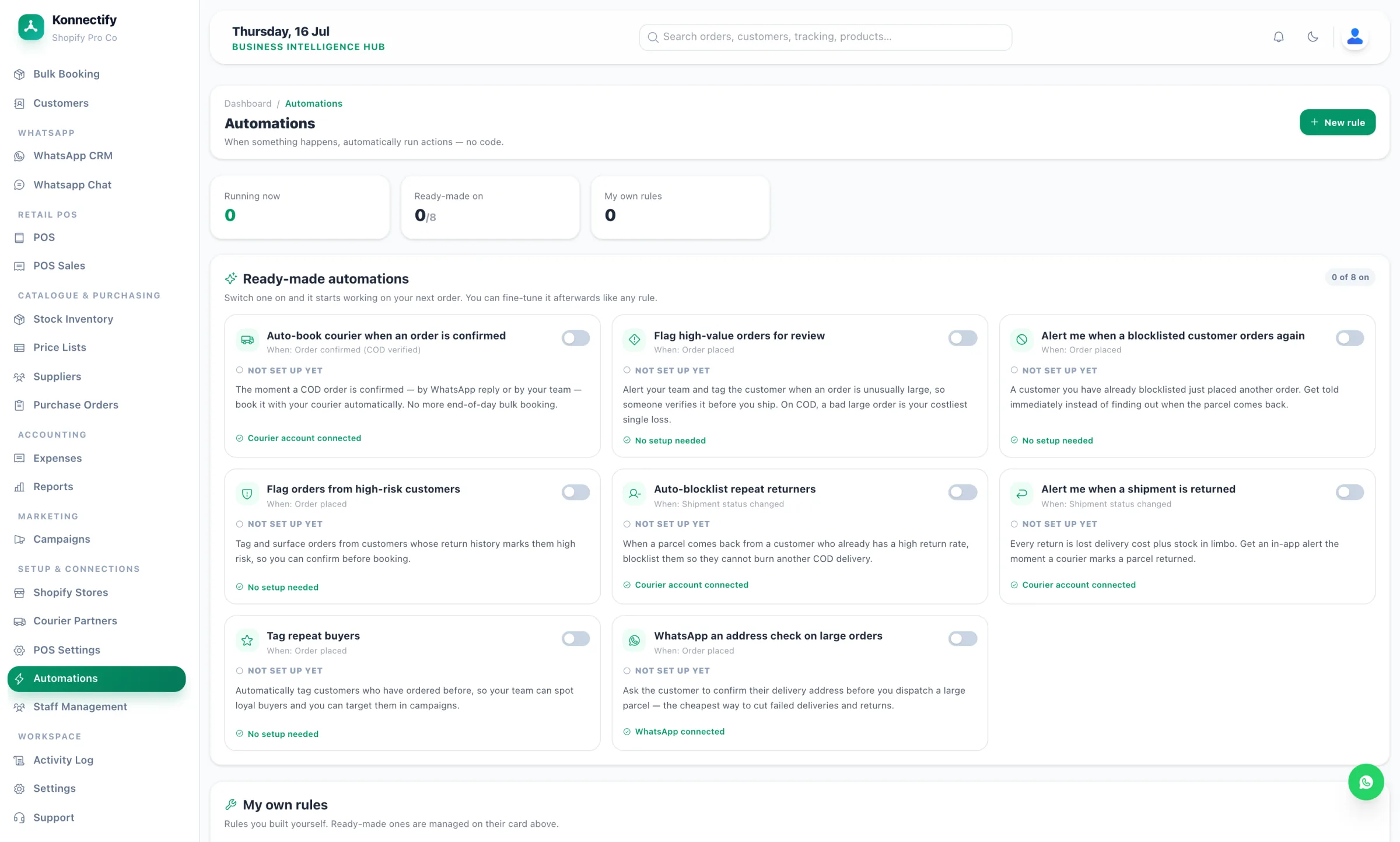 The Konnectify Automations screen