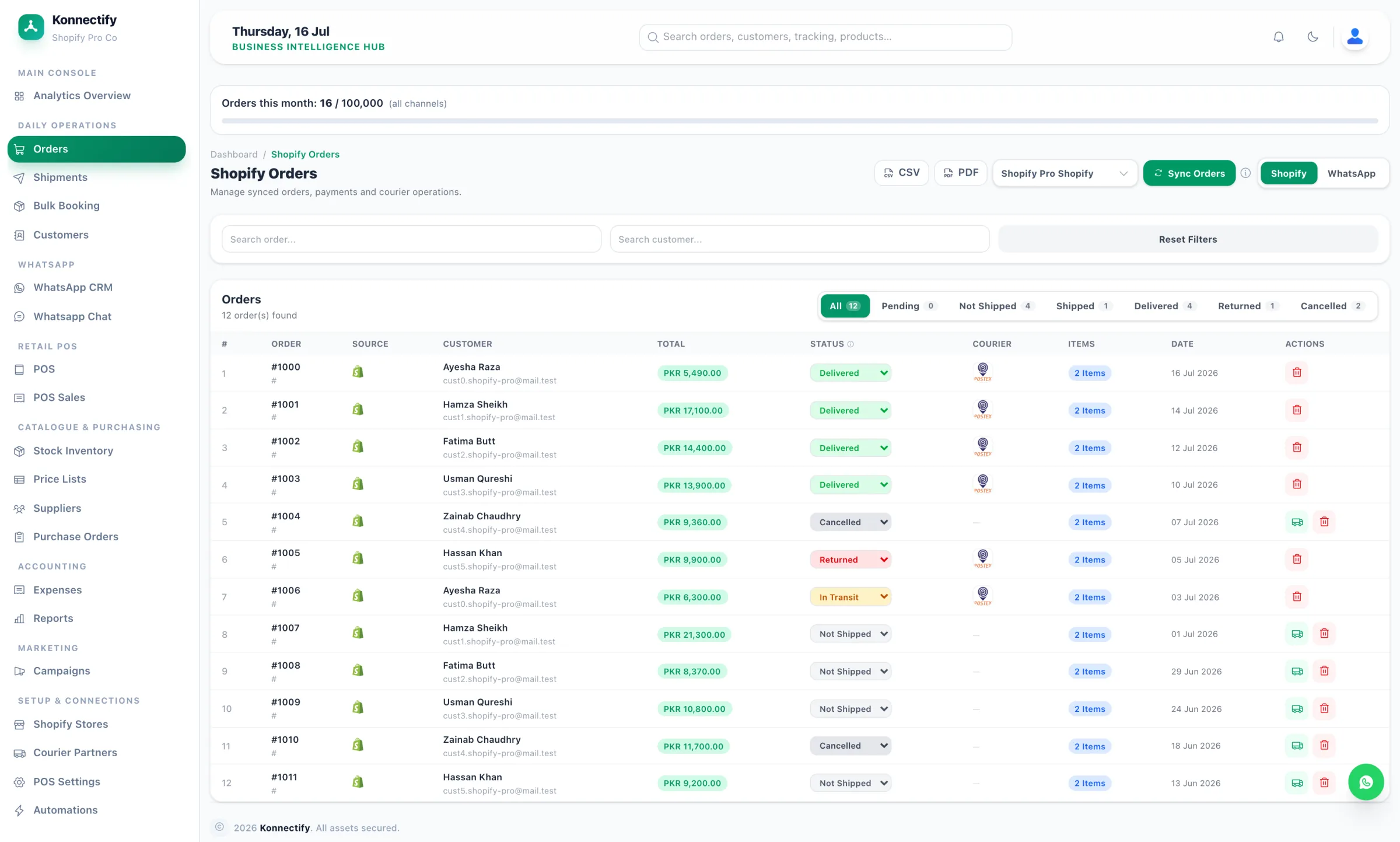 The Konnectify Orders & COD screen