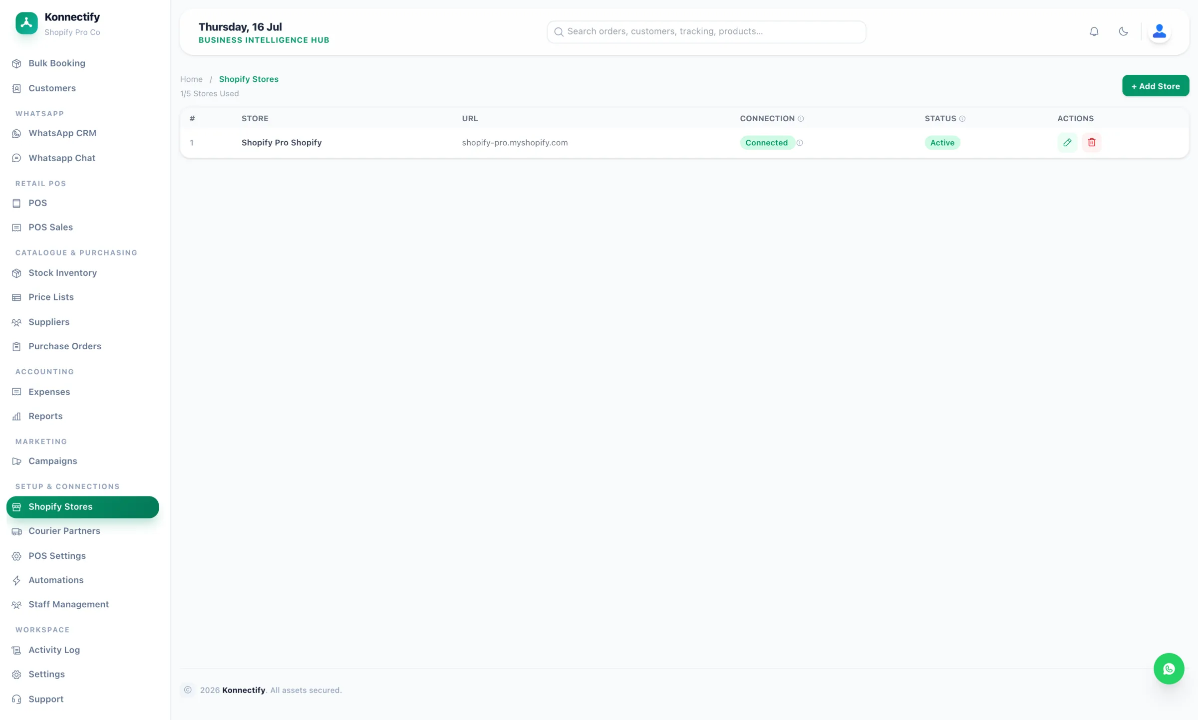 The Konnectify Shopify screen