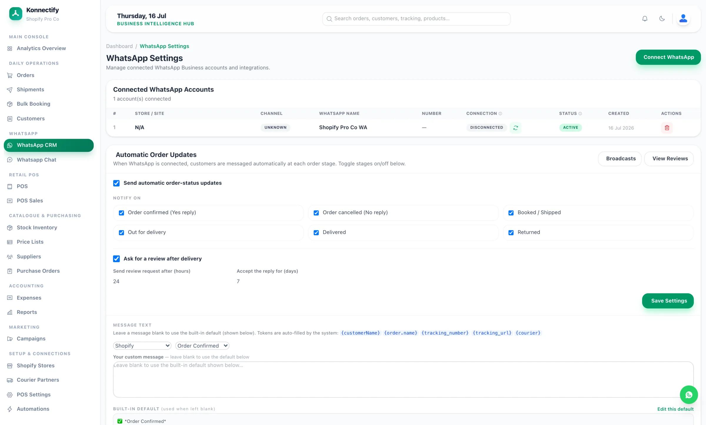 The Konnectify WhatsApp CRM screen